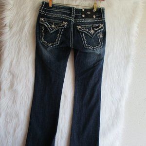 Miss Me Size 26 Boot JS5014B46 Dark Blue Wash Flap Pockets Jeans Denim Embroider